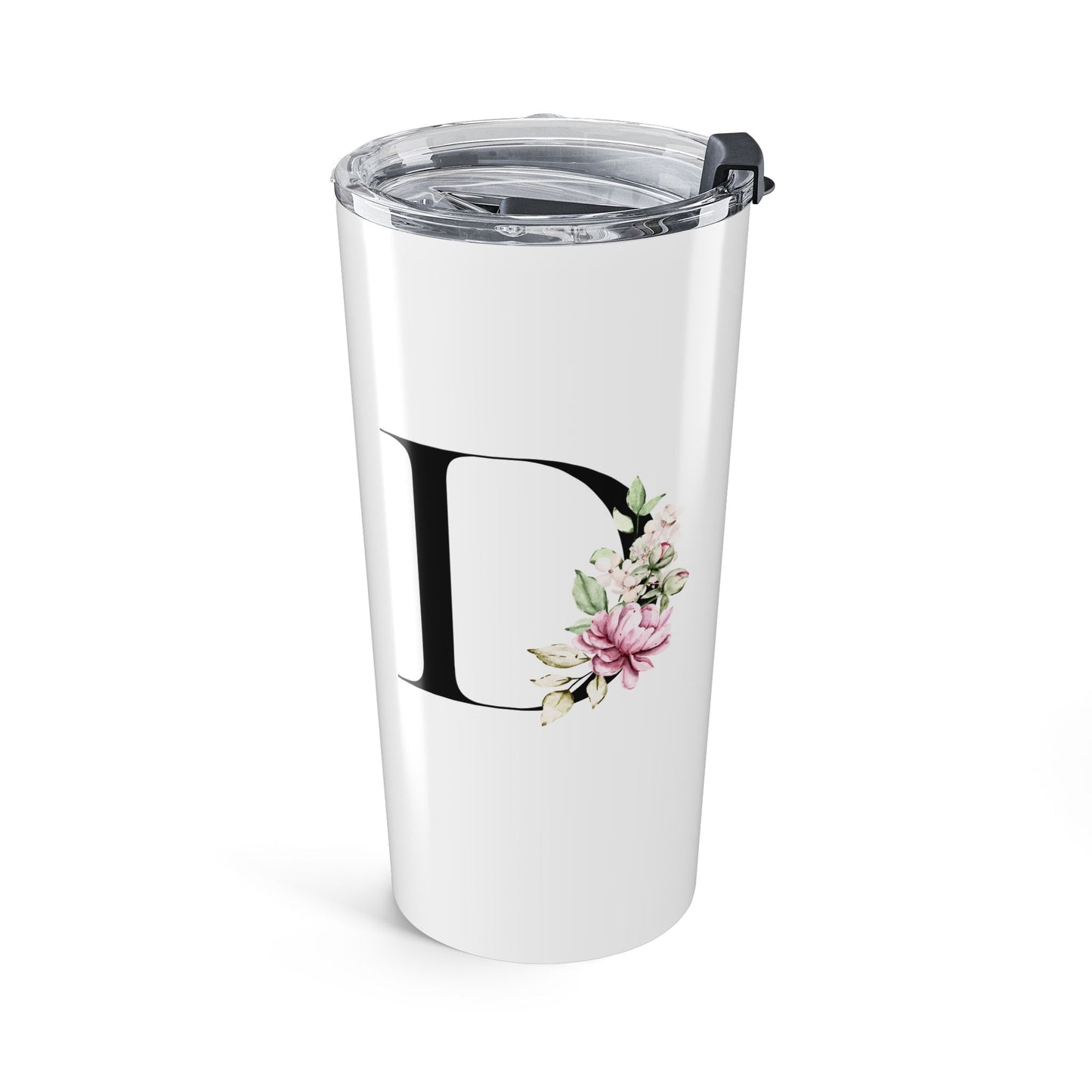 Elegant Letter "D" Floral Monogram Tumbler 20oz