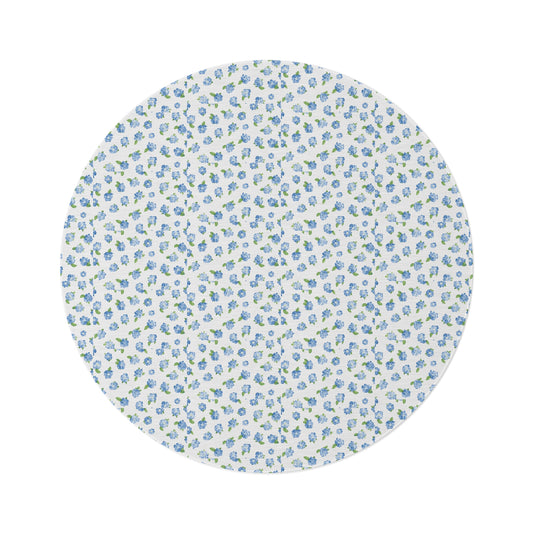 Vintage Cottagecore Blue Circle Floral Area Round Rug