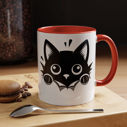 Peek-A-Boo Black Cat Accent Coffee Mug (11, 15oz)