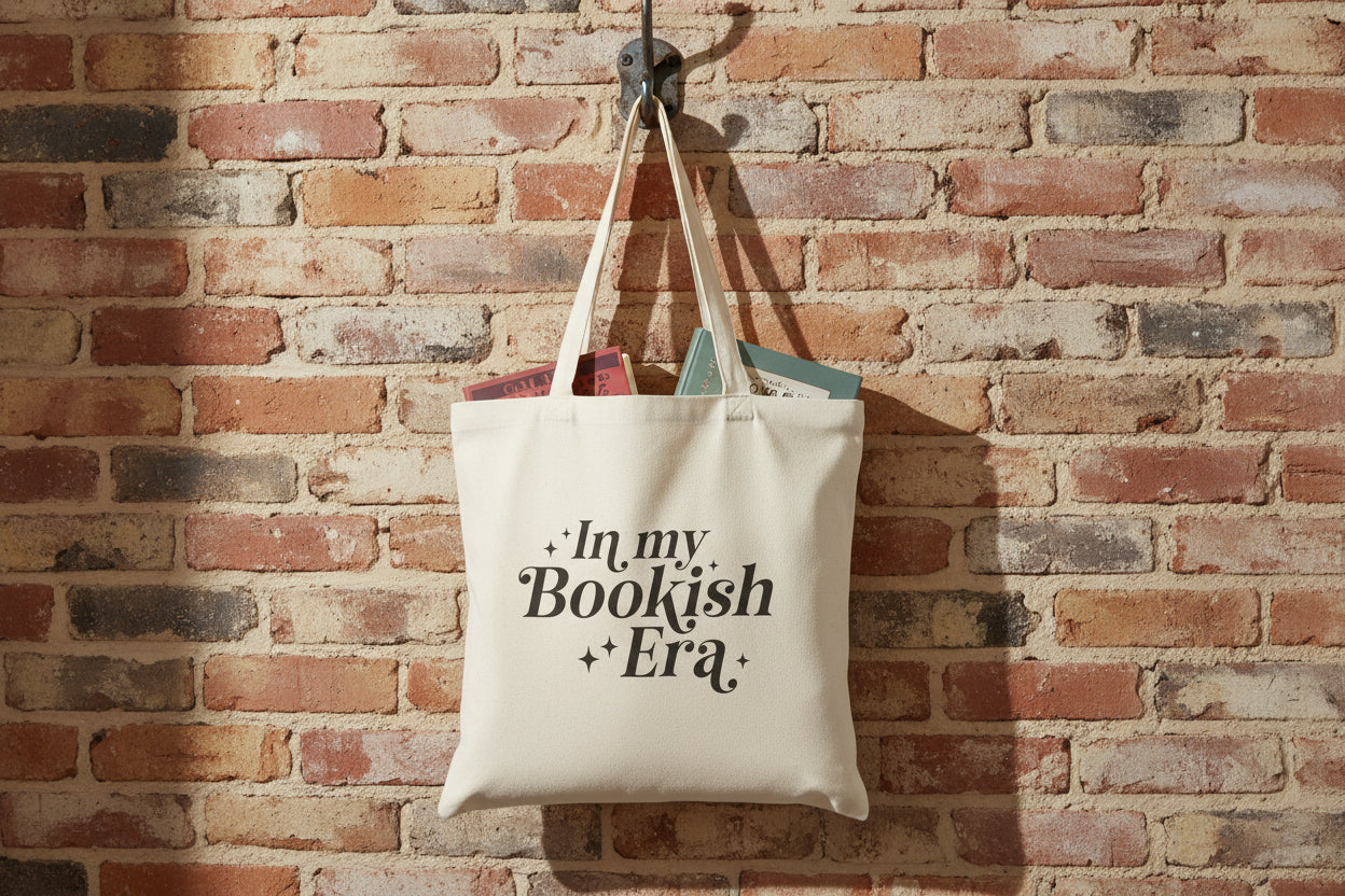"In My Bookish Era" Literary Canvas Cotton Tote Bag