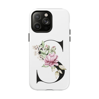 Floral Monogram 'S' Tough  Protective Magnetic Phone Case