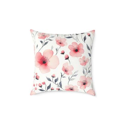 Floral Blossom Square Watercolor Throw Pillow