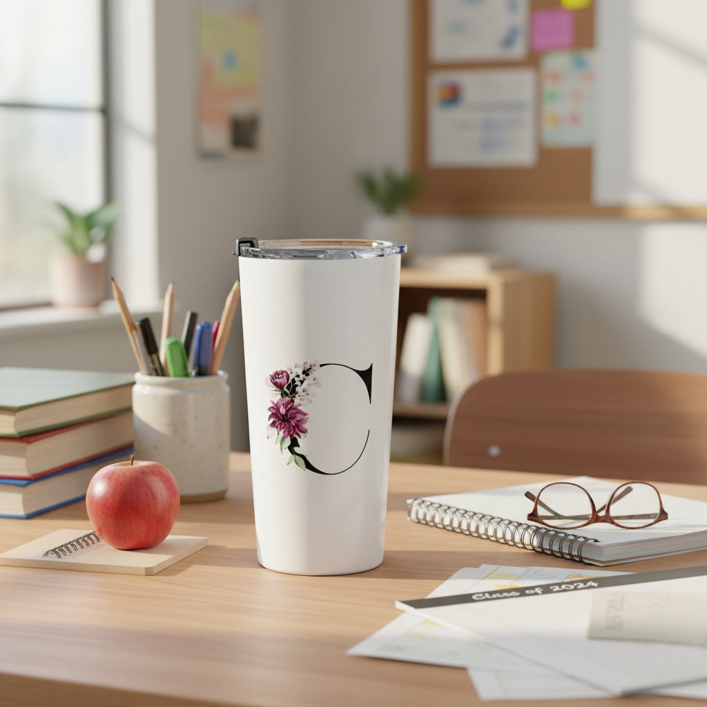Elegant Letter "A-Z" Floral Monogram Tumbler 20oz