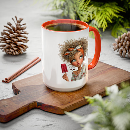 Cute Popsicle Illustrated Curly-Haired Girl Art Coffee Mug