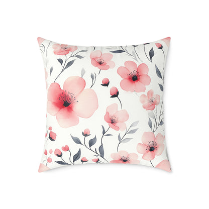 Floral Blossom Square Watercolor Throw Pillow