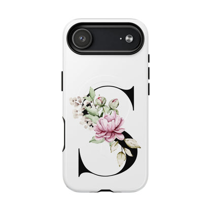 Floral Monogram 'S' Tough  Protective Magnetic Phone Case