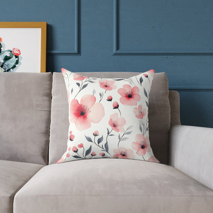 Floral Blossom Square Watercolor Throw Pillow