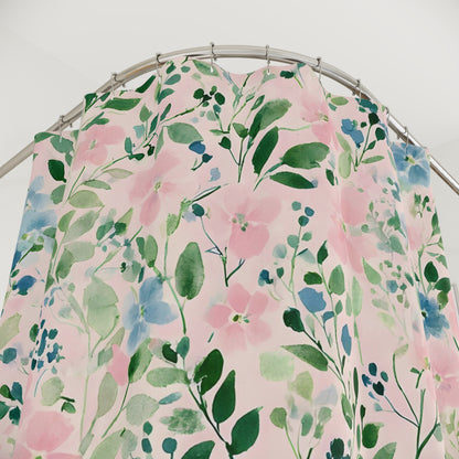 Floral Pink & Blue Watercolor Shower Curtain
